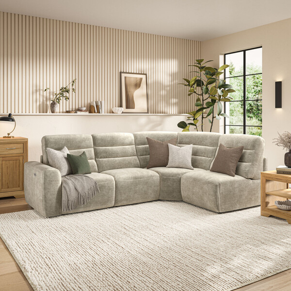 Plush Beige Fabric Sofas - Modular 4 Seat Left Hand Corner Recliner - Cohen Range - Oak Furnitureland