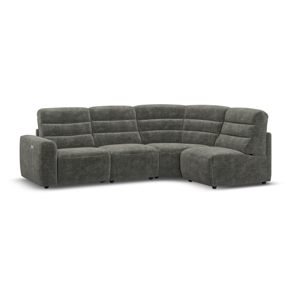 Plush Charcoal Fabric Sofas - Modular 4 Seat Left Hand Corner Recliner - Cohen Range - Oak Furnitureland
