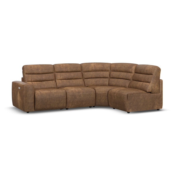Ranch Brown Fabric Sofas - Modular 4 Seat Left Hand Corner Recliner - Cohen Range - Oak Furnitureland