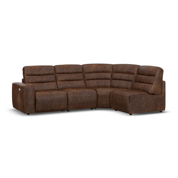 Ranch Dark Brown Fabric Sofas - Modular 4 Seat Left Hand Corner Recliner - Cohen Range - Oak Furnitureland