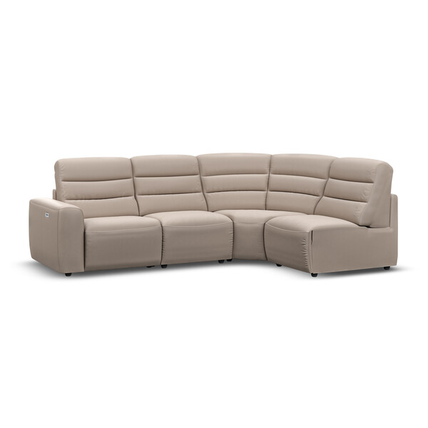 Virgo Buff Leather Sofas - Modular 4 Seat Left Hand Corner Recliner - Cohen Range - Oak Furnitureland