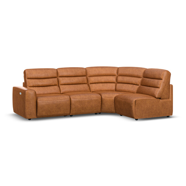 Virgo Cognac Leather Sofas - Modular 4 Seat Left Hand Corner Recliner - Cohen Range - Oak Furnitureland