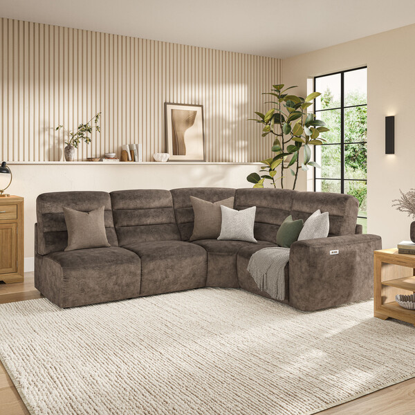 Dapple Chocolate Fabric Sofas - Modular 4 Seat Right Hand Corner Recliner  - Cohen Range - Oak Furnitureland