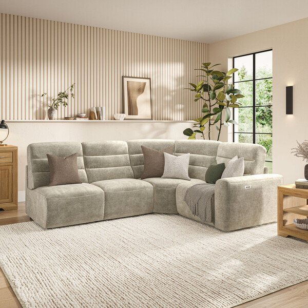 Plush Beige Fabric Sofas - Modular 4 Seat Right Hand Corner Recliner  - Cohen Range - Oak Furnitureland
