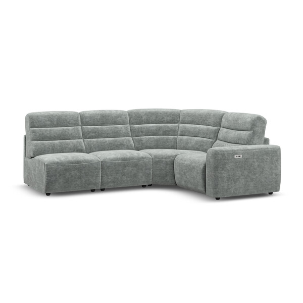 Plush Silver Fabric Sofas - Modular 4 Seat Right Hand Corner Recliner  - Cohen Range - Oak Furnitureland