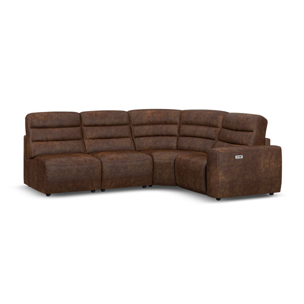 Ranch Dark Brown Fabric Sofas - Modular 4 Seat Right Hand Corner Recliner  - Cohen Range - Oak Furnitureland