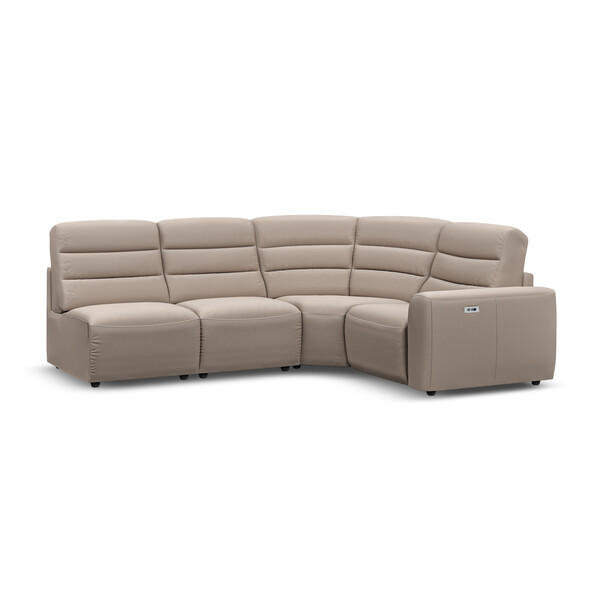 Virgo Buff Leather Sofas - Modular 4 Seat Right Hand Corner Recliner  - Cohen Range - Oak Furnitureland