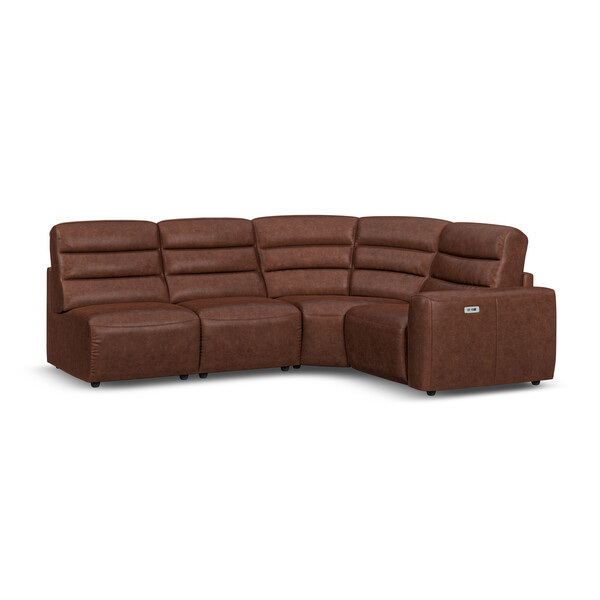 Virgo Chestnut Leather Sofas - Modular 4 Seat Right Hand Corner Recliner  - Cohen Range - Oak Furnitureland