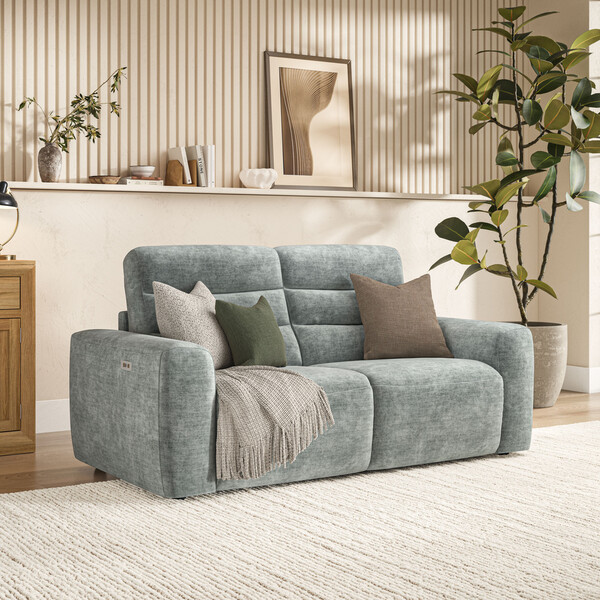 Plush Silver Fabric Sofas - Modular 2 Seat Recliner - Cohen Range - Oak Furnitureland