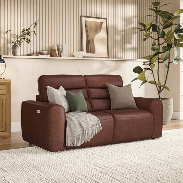 Virgo Chestnut Leather Sofas - Modular 2 Seat Recliner - Cohen Range - Oak Furnitureland
