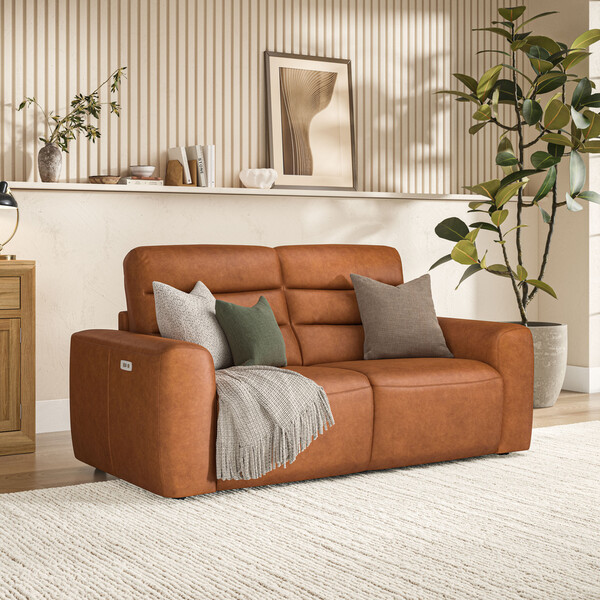 Virgo Cognac Leather Sofas - Modular 2 Seat Recliner - Cohen Range - Oak Furnitureland