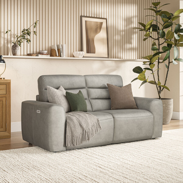 Virgo Platinum Leather Sofas - Modular 2 Seat Recliner - Cohen Range - Oak Furnitureland