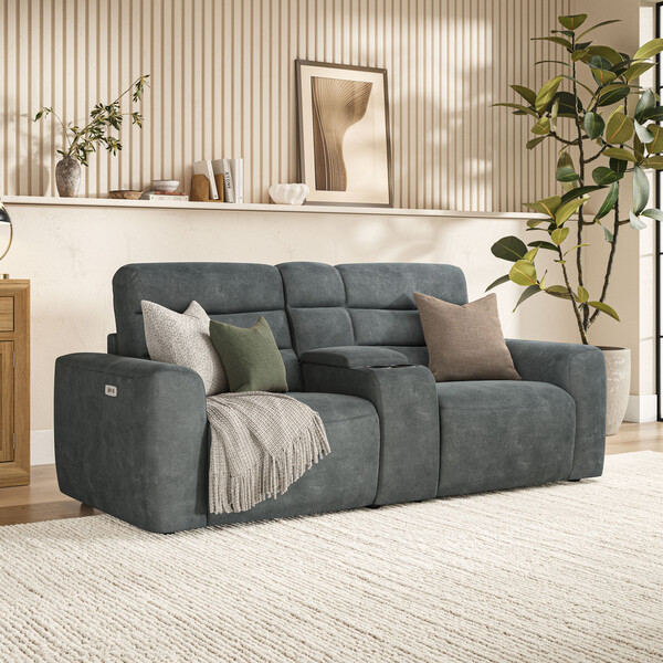 Miller Grey Fabric Sofas - Modular 2 Seat Recliner - Cohen Range - Oak Furnitureland