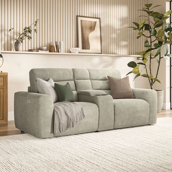 Miller Taupe Fabric Sofas - Modular 2 Seat Recliner - Cohen Range - Oak Furnitureland