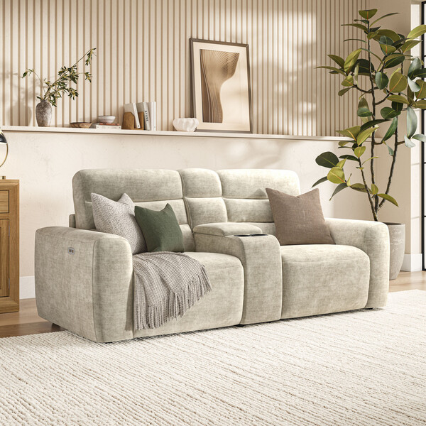 Plush Beige Fabric Sofas - Modular 2 Seat Recliner - Cohen Range - Oak Furnitureland