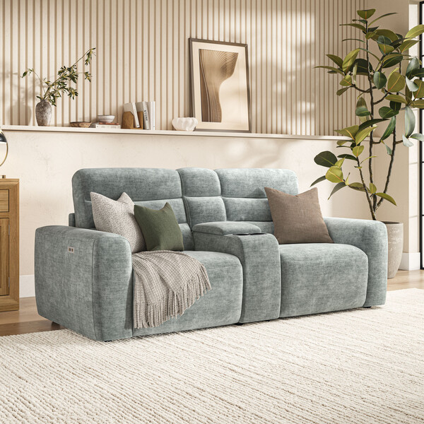 Plush Silver Fabric Sofas - Modular 2 Seat Recliner - Cohen Range - Oak Furnitureland