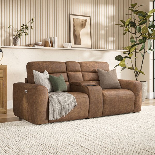 Ranch Brown Fabric Sofas - Modular 2 Seat Recliner - Cohen Range - Oak Furnitureland