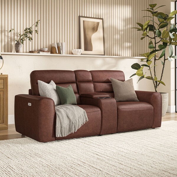 Virgo Chestnut Leather Sofas - Modular 2 Seat Recliner - Cohen Range - Oak Furnitureland