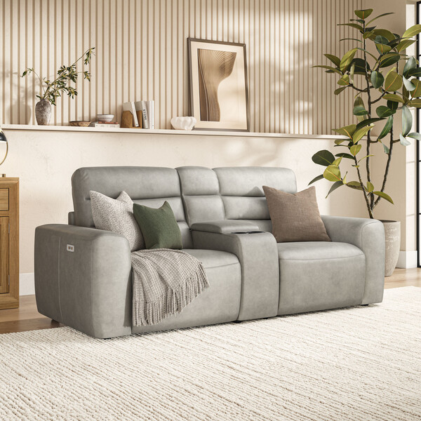 Virgo Platinum Leather Sofas - Modular 2 Seat Recliner - Cohen Range - Oak Furnitureland