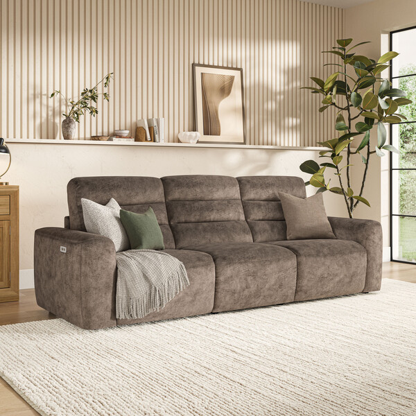 Dapple Chocolate Fabric Sofas - Modular 3 Seat Recliner - Cohen Range - Oak Furnitureland