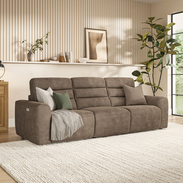 Miller Earth Brown Fabric Sofas - Modular 3 Seat Recliner - Cohen Range - Oak Furnitureland