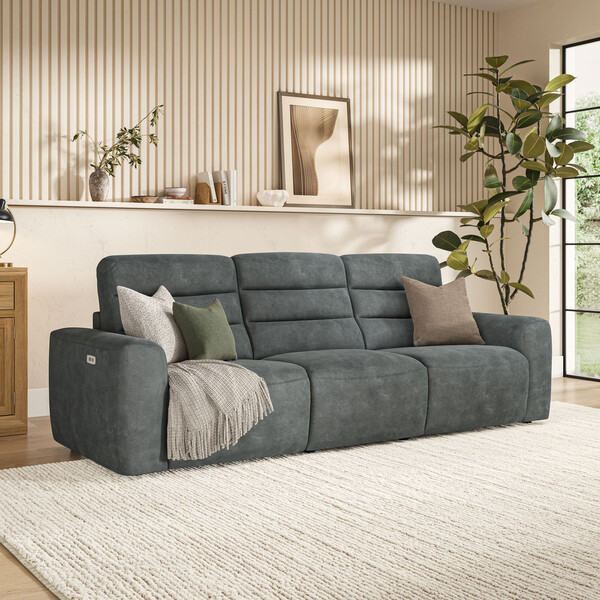 Miller Grey Fabric Sofas - Modular 3 Seat Recliner - Cohen Range - Oak Furnitureland