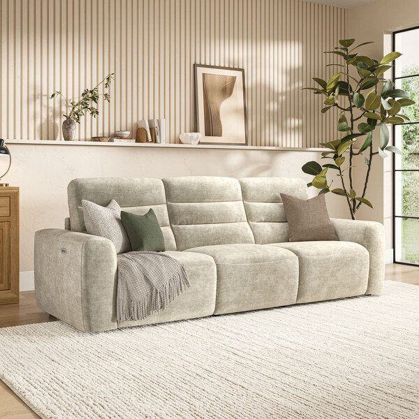 Plush Beige Fabric Sofas - Modular 3 Seat Recliner - Cohen Range - Oak Furnitureland