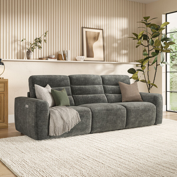 Plush Charcoal Fabric Sofas - Modular 3 Seat Recliner - Cohen Range - Oak Furnitureland