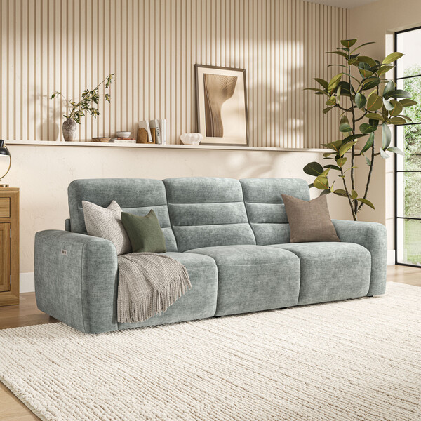 Plush Silver Fabric Sofas - Modular 3 Seat Recliner - Cohen Range - Oak Furnitureland