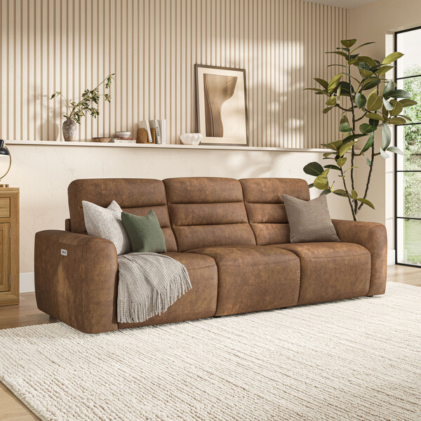 Ranch Brown Fabric Sofas - Modular 3 Seat Recliner - Cohen Range - Oak Furnitureland