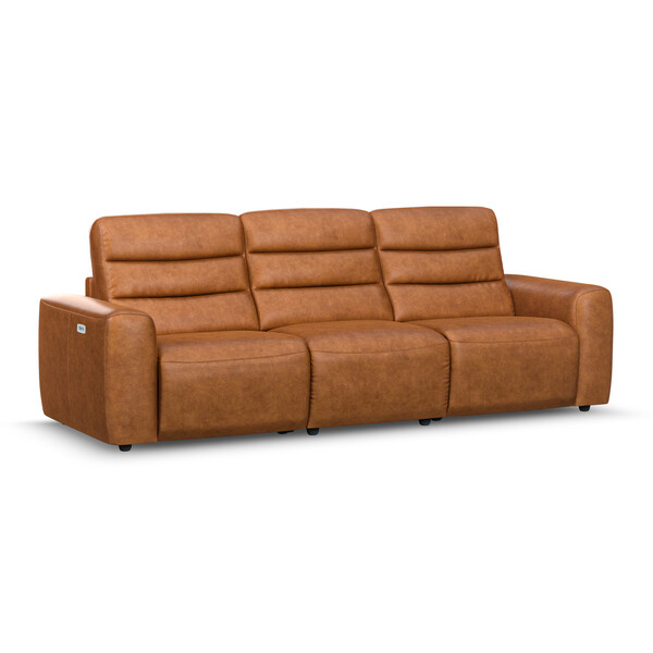 Virgo Cognac Leather Sofas - Modular 3 Seat Recliner - Cohen Range - Oak Furnitureland