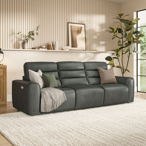 Virgo Lead Leather Sofas - Modular 3 Seat Recliner - Cohen Range - Oak Furnitureland