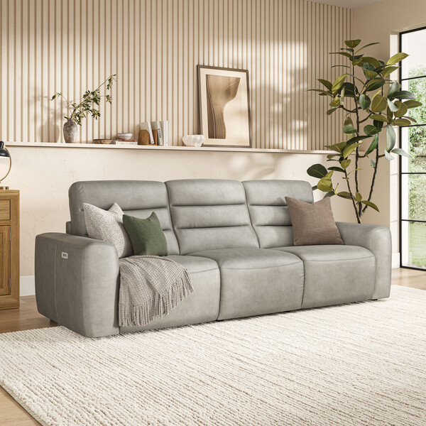 Virgo Platinum Leather Sofas - Modular 3 Seat Recliner - Cohen Range - Oak Furnitureland