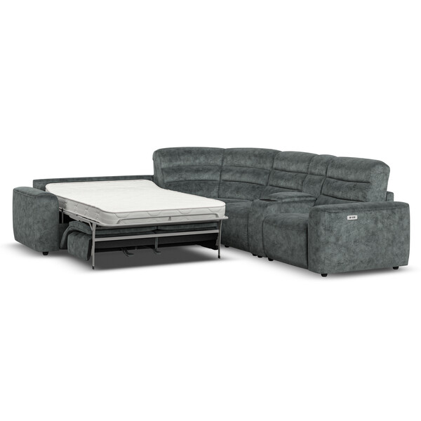 Dapple Grey Fabric Sofas - Large Corner Recliner with Left Hand Sofa Bed - Cohen Range - Oak Furnitureland