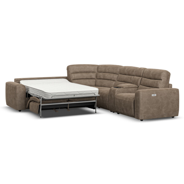 Miller Earth Brown Fabric Sofas - Large Corner Recliner with Left Hand Sofa Bed - Cohen Range - Oak Furnitureland