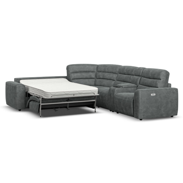 Miller Grey Fabric Sofas - Large Corner Recliner with Left Hand Sofa Bed - Cohen Range - Oak Furnitureland