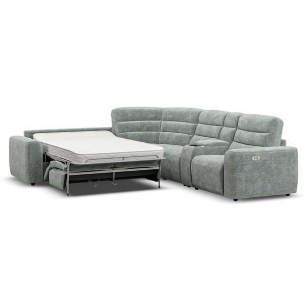 Plush Silver Fabric Sofas - Large Corner Recliner with Left Hand Sofa Bed - Cohen Range - Oak Furnitureland