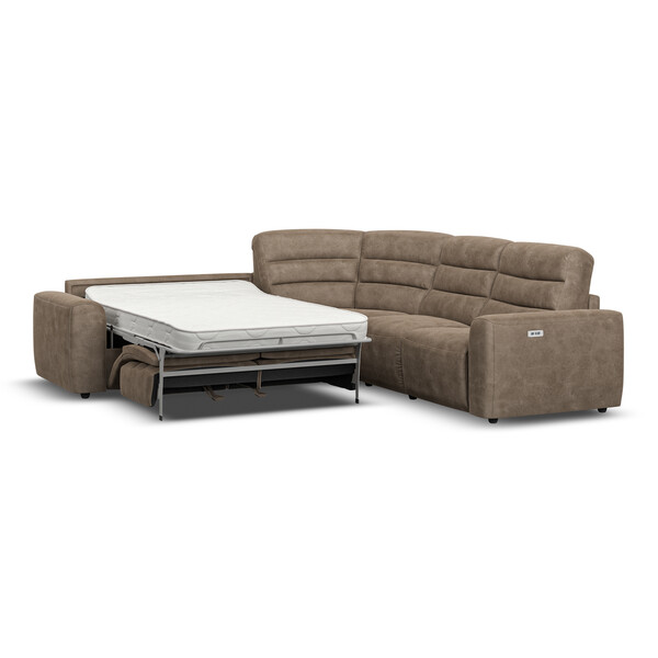 Miller Earth Brown Fabric Sofas - Large Corner Recliner with Left Hand Sofa Bed - Cohen Range - Oak Furnitureland