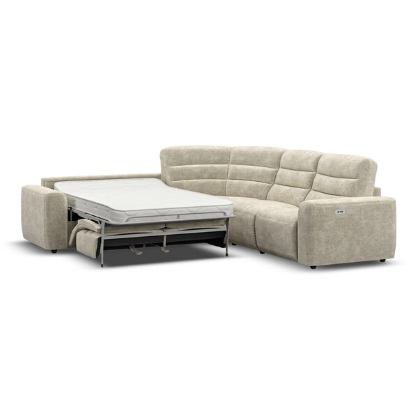 Plush Beige Fabric Sofas - Large Corner Recliner with Left Hand Sofa Bed - Cohen Range - Oak Furnitureland