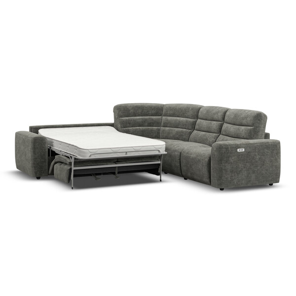 Plush Charcoal Fabric Sofas - Large Corner Recliner with Left Hand Sofa Bed - Cohen Range - Oak Furnitureland