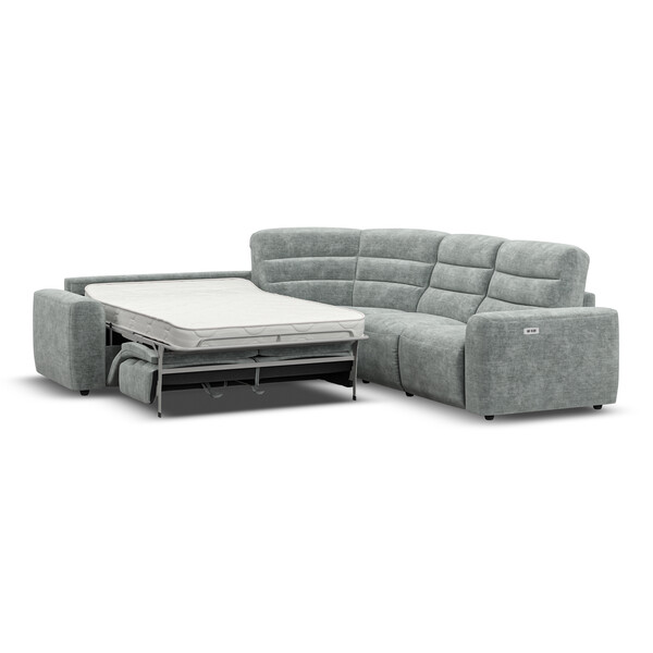 Plush Silver Fabric Sofas - Large Corner Recliner with Left Hand Sofa Bed - Cohen Range - Oak Furnitureland