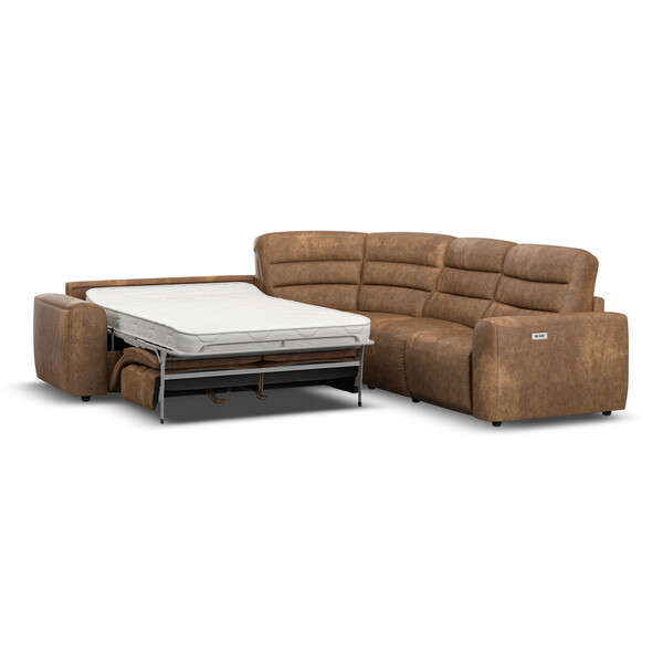 Ranch Brown Fabric Sofas - Large Corner Recliner with Left Hand Sofa Bed - Cohen Range - Oak Furnitureland