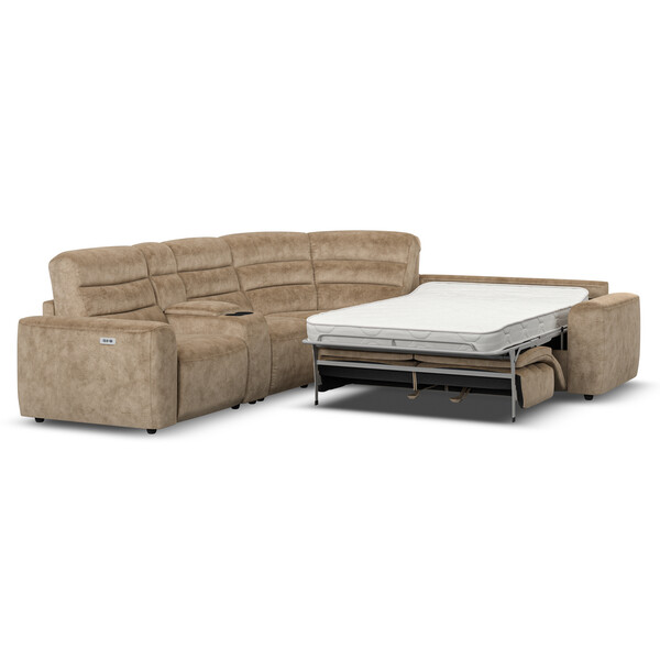 Dapple Taupe Fabric Sofas - Large Corner Recliner with Right Hand Sofa Bed - Cohen Range - Oak Furnitureland