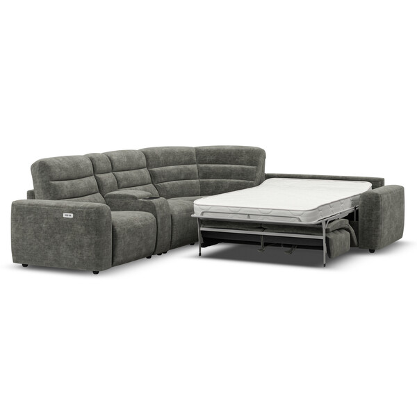 Plush Charcoal Fabric Sofas - Large Corner Recliner with Right Hand Sofa Bed - Cohen Range - Oak Furnitureland
