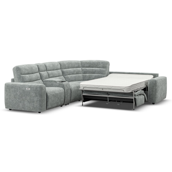 Plush Silver Fabric Sofas - Large Corner Recliner with Right Hand Sofa Bed - Cohen Range - Oak Furnitureland