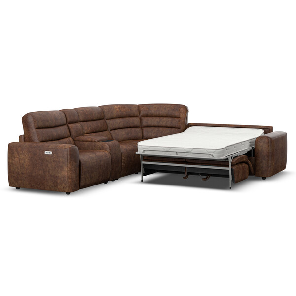 Ranch Dark Brown Fabric Sofas - Large Corner Recliner with Right Hand Sofa Bed - Cohen Range - Oak Furnitureland
