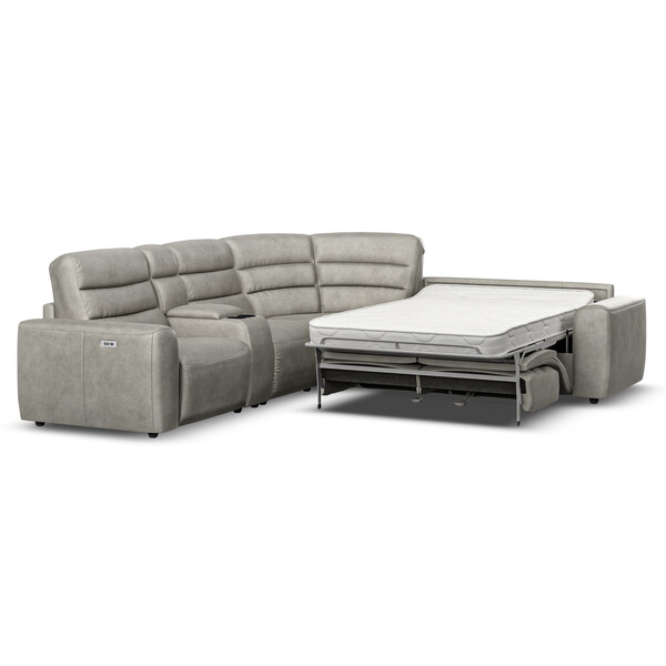 Virgo Platinum Leather Sofas - Large Corner Recliner with Right Hand Sofa Bed - Cohen Range - Oak Furnitureland