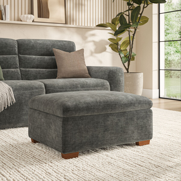 Plush Charcoal Fabric Sofas - Storage Footstool - Cohen Range - Oak Furnitureland