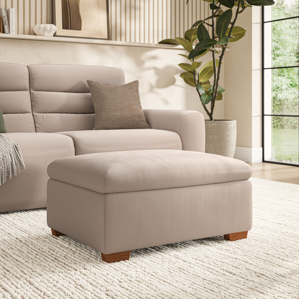 Virgo Buff Leather Sofas - Storage Footstool - Cohen Range - Oak Furnitureland