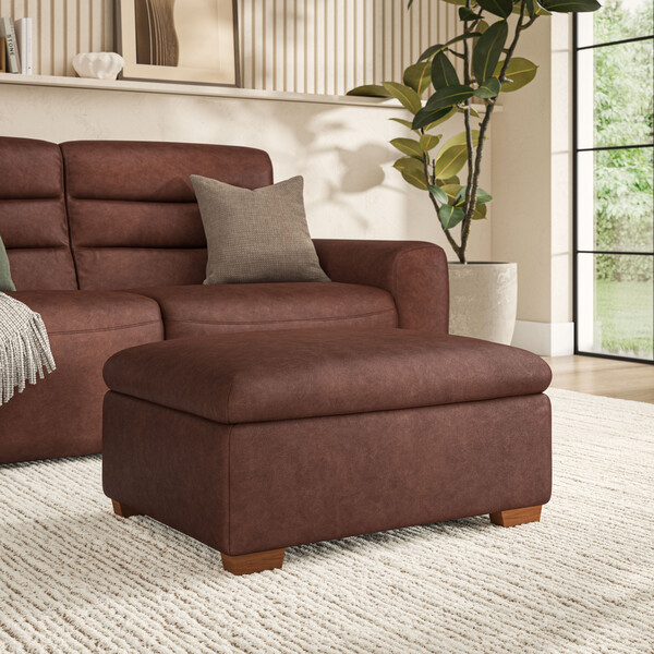 Virgo Chestnut Leather Sofas - Storage Footstool - Cohen Range - Oak Furnitureland